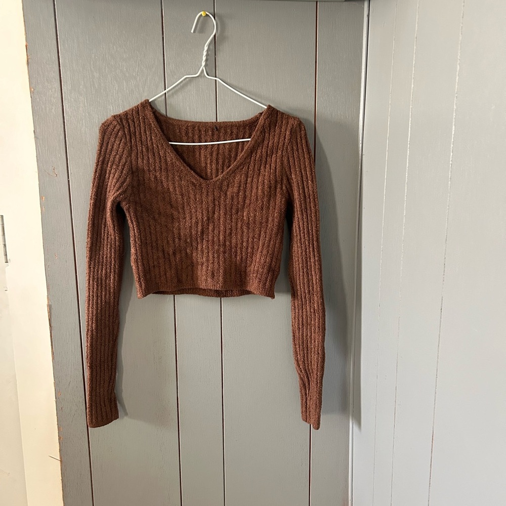 Brown Fleece Crop Top Women’s Size S